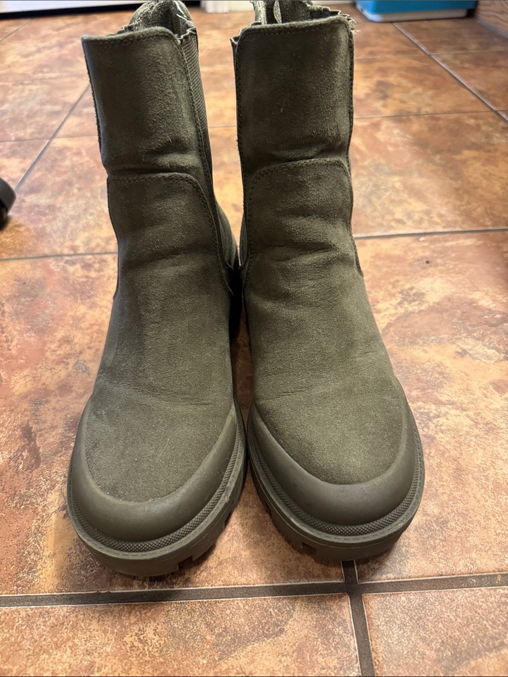 Esprit Olive Green Suede Ankle Boots